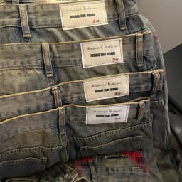 Vintage baggy džíny šedé s červeným potiskem - unisex široké kalhoty streetwear gotický styl - náhled 5