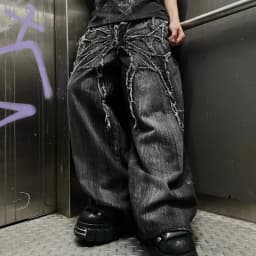 Baggy džíny Y2K Gothic s výšivkou pavouka široké nohavice unisex streetwear styl - náhled 3