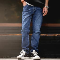 Pánské džíny rovný střih střední pas těžká denim bavlna retro style podzimní kalhoty - náhled 2