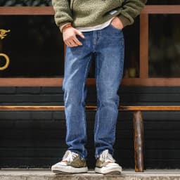 Pánské džíny rovný střih střední pas těžká denim bavlna retro style podzimní kalhoty - náhled 3