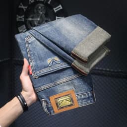 Pánské džíny slim straight stretch pohodlné vintage modré casual kalhoty - náhled 4