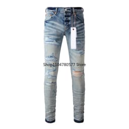 Pánské džíny slim fit s nízkým pasem stretch ripped retro kalhoty trendy - náhled 5