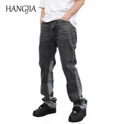 Pánské vintage džíny s rozšířenými nohavicemi Y2K streetwear baggy denim kalhoty černé - náhled 2