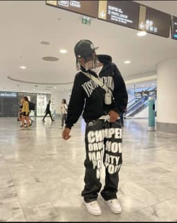 Černé volné džíny s potiskem písmen unisex streetwear wide leg kalhoty punk styl - náhled 5