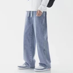 Pánské široké džíny oversize volné rovné kalhoty streetwear casual denim jednobarevné - náhled 4