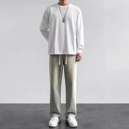 Pánské široké džíny oversize volné rovné kalhoty streetwear casual denim jednobarevné - náhled 5