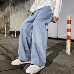 Pánské široké džíny oversize volné rovné kalhoty streetwear casual denim jednobarevné - náhled 2