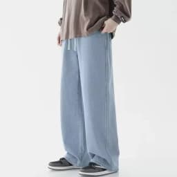 Pánské široké džíny oversize volné rovné kalhoty streetwear casual denim jednobarevné - náhled 7
