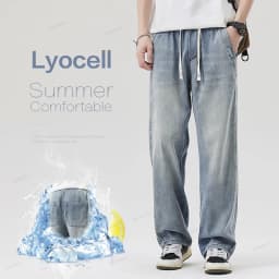 Pánské letní džíny s elastickým pasem, měkká lyocell látka, volný střih M-5XL - náhled 2