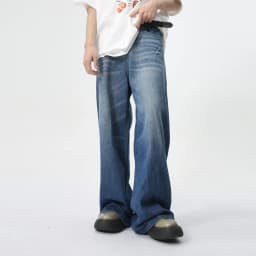 Pánské džíny široké rovné nohy blesk vzor prané denim kalhoty jaro léto - náhled 4
