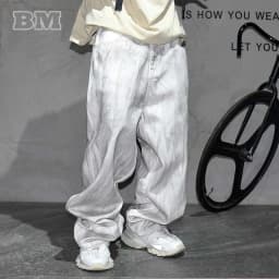 Pánské baggy džíny cargo streetwear hip hop Y2K skateboard kalhoty volné béžové denim - náhled 2