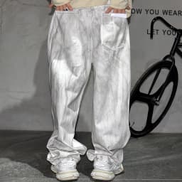 Pánské baggy džíny cargo streetwear hip hop Y2K skateboard kalhoty volné béžové denim - náhled 6