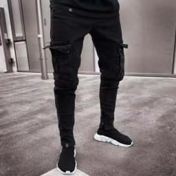Pánské slim džíny trhané černé elastické kalhoty s kapsami skinny fit - náhled 5