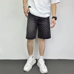 Pánské volné džínové kraťasy rovný střih pružný pas casual streetwear styl - náhled 3