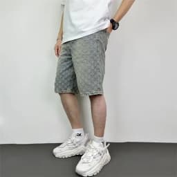 Pánské volné džínové kraťasy rovný střih pružný pas casual streetwear styl - náhled 4