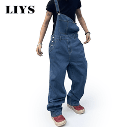 Pánské džínové lacláče s kšandami - volné casual kombinézy streetwear styl - náhled 5