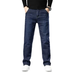 Pánské fleece džíny teplé podšité rovný střih business casual kalhoty větší velikosti - náhled 5
