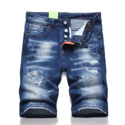 Pánské světle modré džínové šortky letní ripped denim rovný střih kvalitní bavlna - náhled 6
