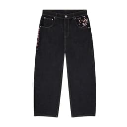 Pánské vintage džíny s výšivkou švestkového květu Y2K streetwear široké nohavice unisex - náhled 3