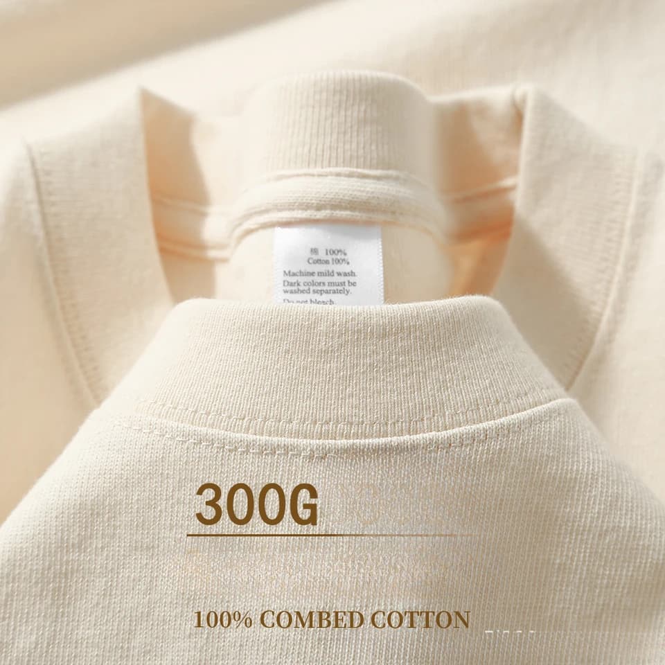 Bavlněné tričko 300g béžové unisex krátký rukáv volný střih letní základní