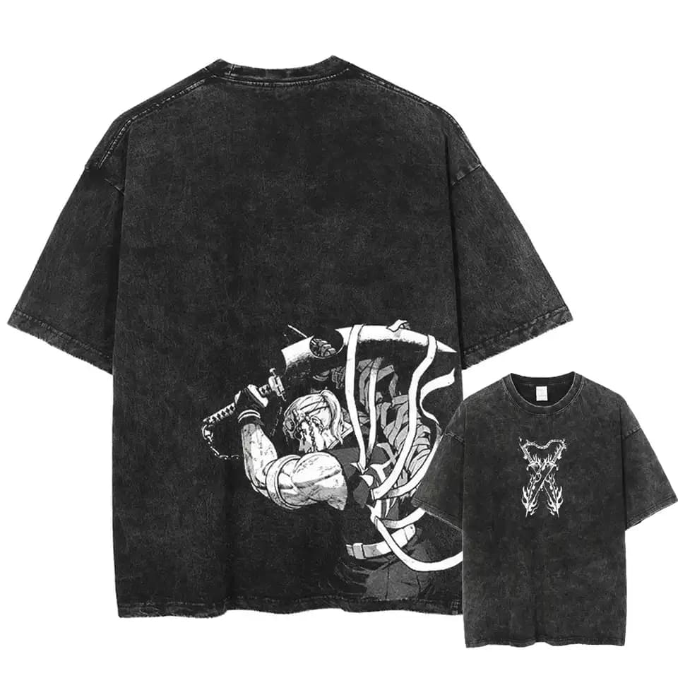 Pánské vintage tričko Demon Slayer anime oversize bavlna streetwear unisex top
