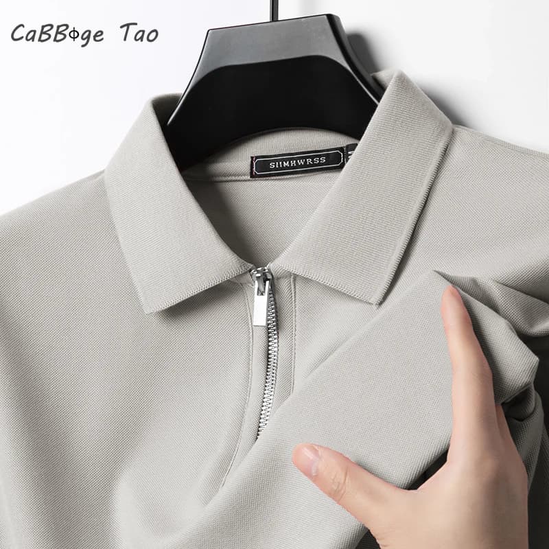 Pánské polo tričko s krátkým rukávem a zipem - letní slim fit bavlněné triko