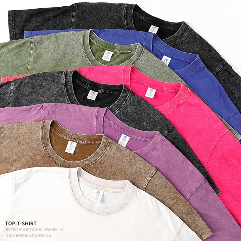 Pánské dámské vintage tričko 250gsm bavlna acid wash retro street style krátký rukáv