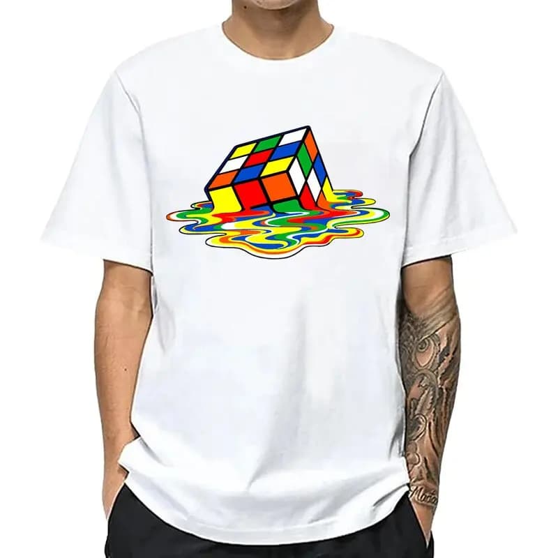 Pánské bavlněné tričko s potiskem Magic Square - letní casual hip hop O-výstřih krátký rukáv