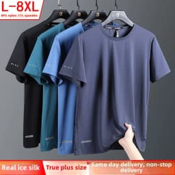 Pánská trička z ledového hedvábí plus size 8XL prodyšná sportovní tee tops běhání - náhled 2
