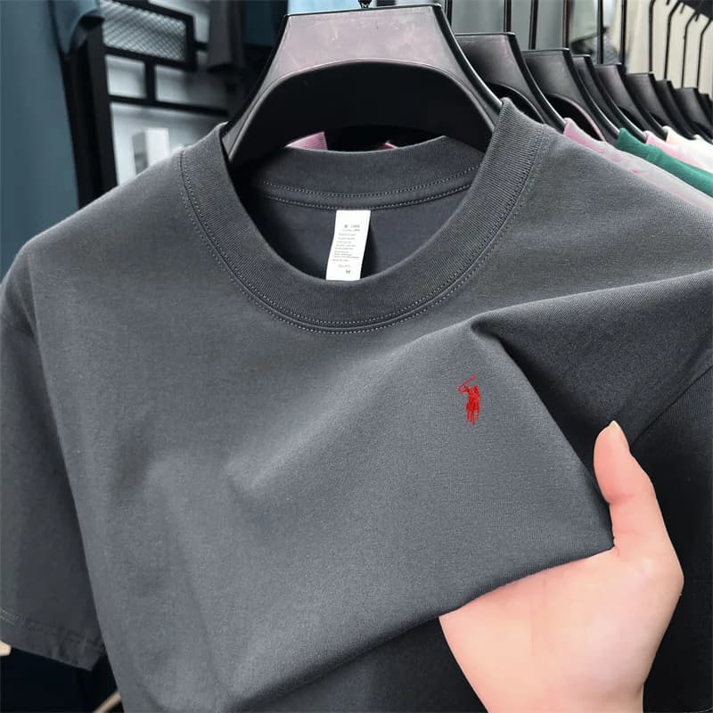 Pánské bavlněné tričko s krátkým rukávem výšivka koník golfové casual letní top