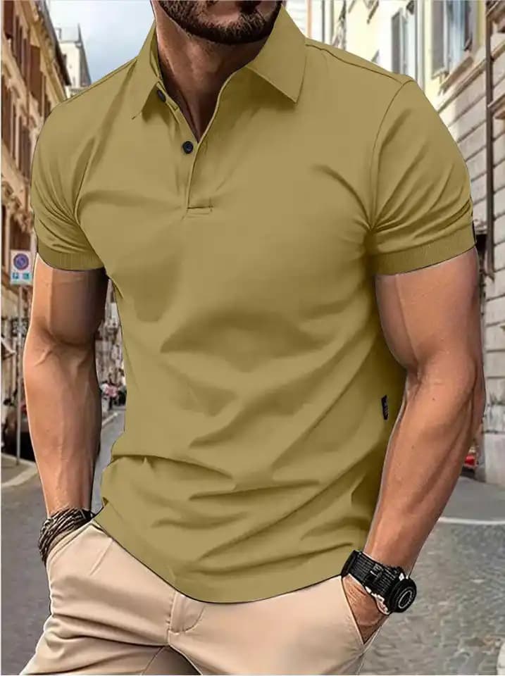 Pánské bavlněné polo tričko s límečkem a knoflíky jednobarevné casual
