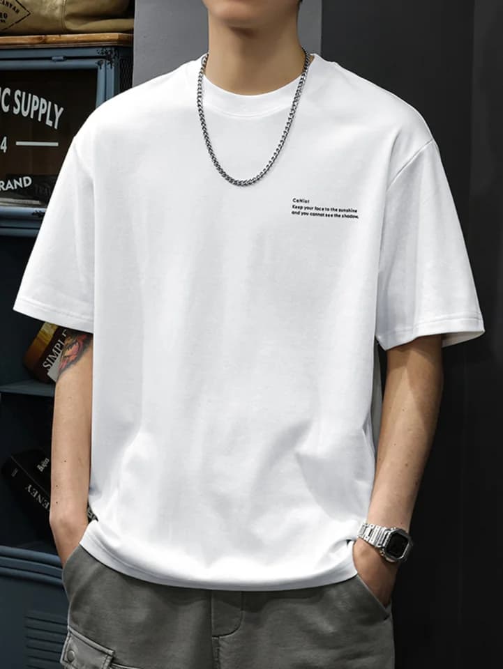 Pánské bavlněné tričko s krátkým rukávem - letní volný střih s potiskem