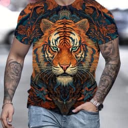 Pánské tričko s 3D tigerem - letní krátký rukáv oversized casual top tee - náhled 3