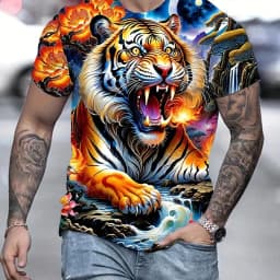 Pánské tričko s 3D tigerem - letní krátký rukáv oversized casual top tee - náhled 2