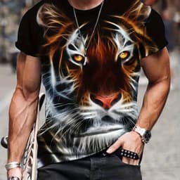 Pánské tričko s 3D tigerem - letní krátký rukáv oversized casual top tee - náhled 6