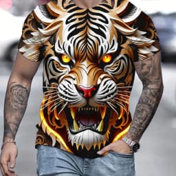 Pánské tričko s 3D tigerem - letní krátký rukáv oversized casual top tee - náhled 4