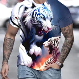 Pánské tričko s 3D tigerem - letní krátký rukáv oversized casual top tee - náhled 7