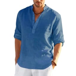 Pánské lněné tričko s dlouhým rukávem bavlna volný střih casual velikosti XL XXL - náhled 4
