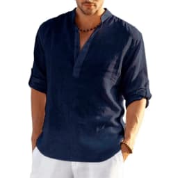 Pánské lněné tričko s dlouhým rukávem bavlna volný střih casual velikosti XL XXL - náhled 7