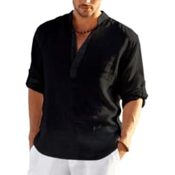 Pánské lněné tričko s dlouhým rukávem bavlna volný střih casual velikosti XL XXL - náhled 5