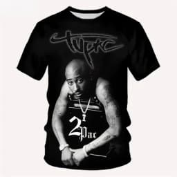 Pánské tričko s grafikou 2pac Hip Hop letní bavlněné tričko černé bílé módní top - náhled 4