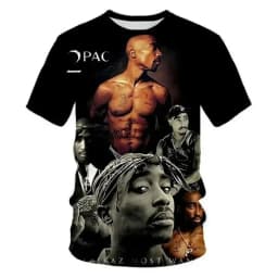 Pánské tričko s grafikou 2pac Hip Hop letní bavlněné tričko černé bílé módní top - náhled 6