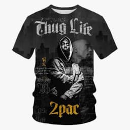 Pánské tričko s grafikou 2pac Hip Hop letní bavlněné tričko černé bílé módní top - náhled 7