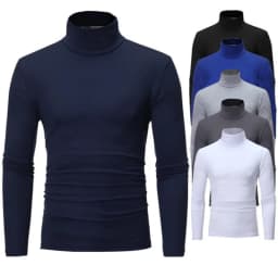 Pánské jednobarevné rolákové tričko s dlouhým rukávem jarní casual slim fit top - náhled 2