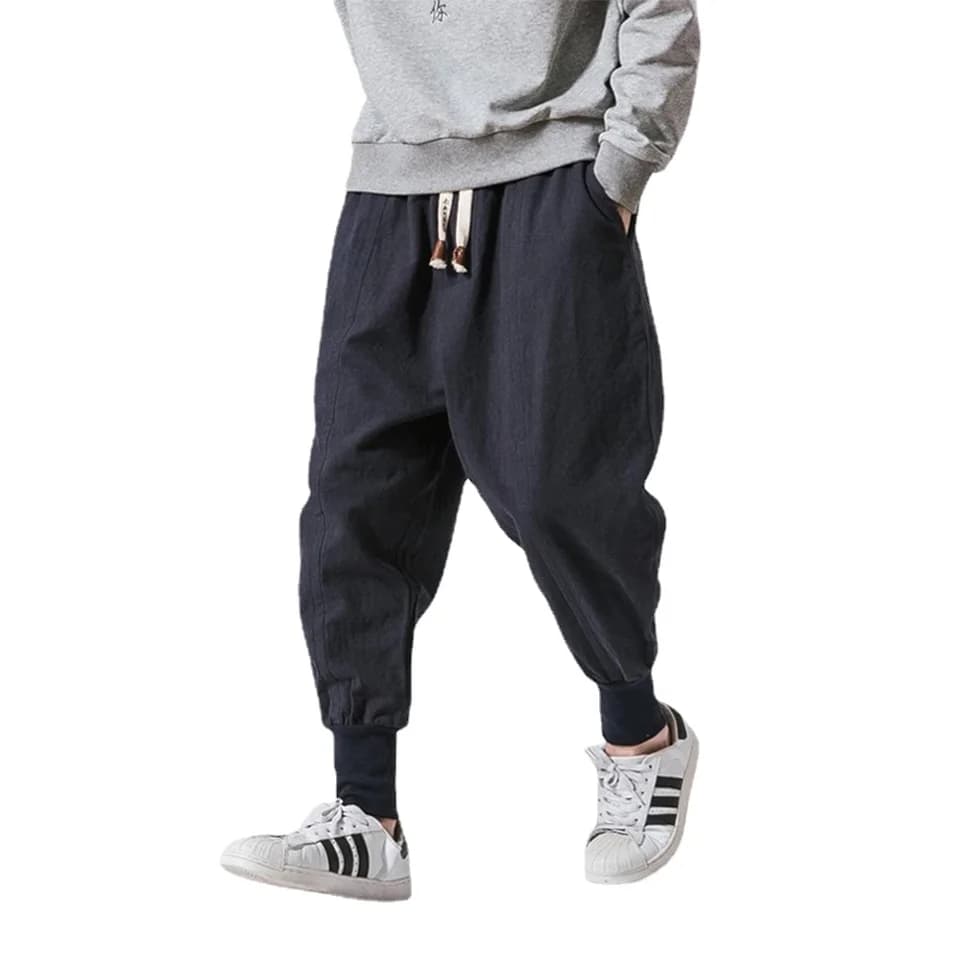 Pánské bavlněné harémové kalhoty s gumou v pase streetwear joggers volné casual
