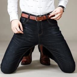 Pánské elastické džíny rovný střih bavlna business casual černé modré kalhoty - náhled 4