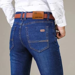 Pánské elastické džíny rovný střih bavlna business casual černé modré kalhoty - náhled 2