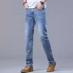 Pánské slim džíny světle modré elastické denim kalhoty casual jarní móda stretch - náhled 5