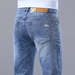 Pánské slim džíny světle modré elastické denim kalhoty casual jarní móda stretch - náhled 3