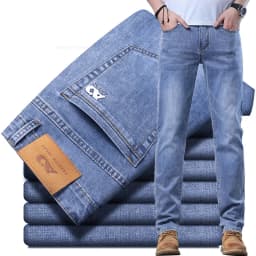 Pánské slim džíny světle modré elastické denim kalhoty casual jarní móda stretch - náhled 2